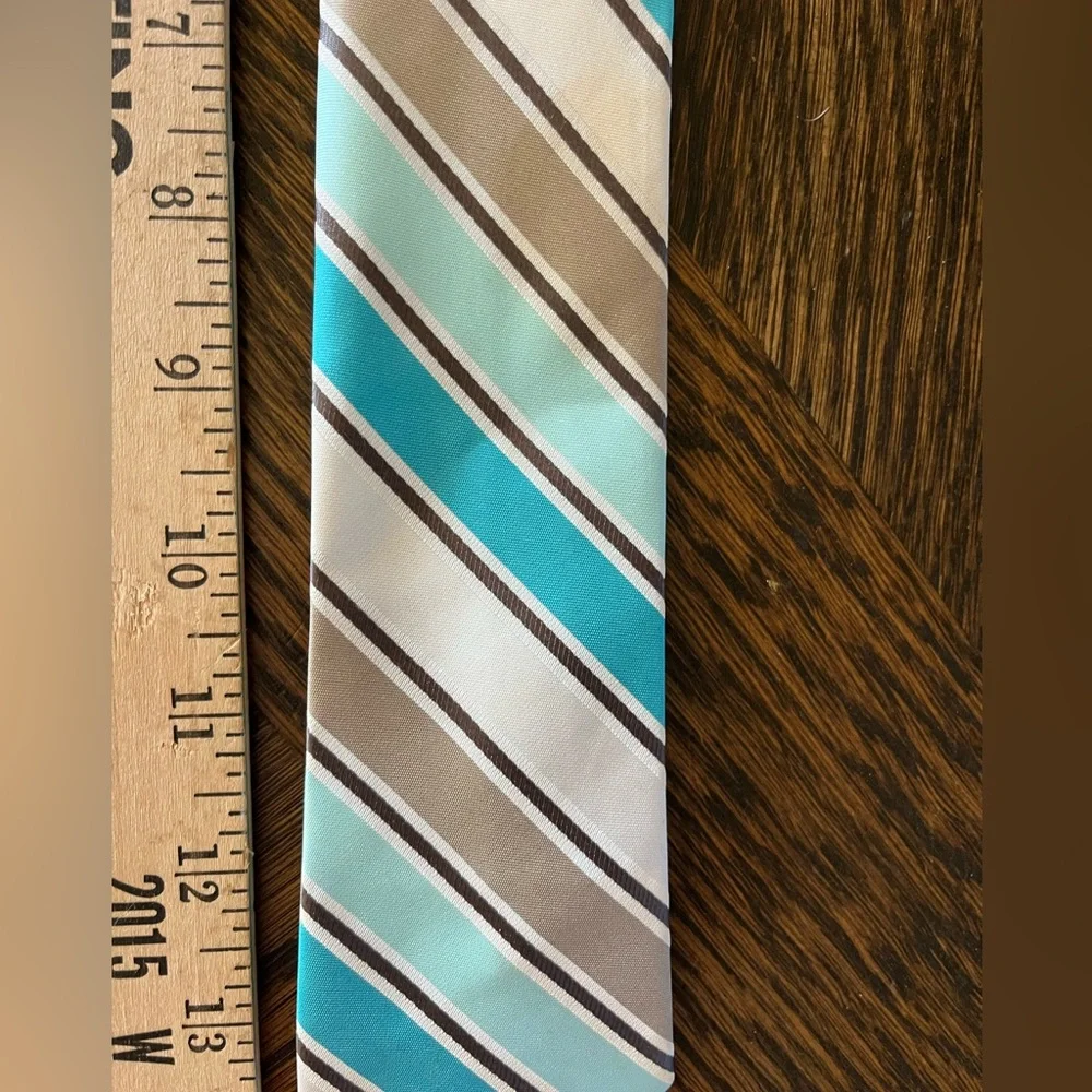 Elegant Navy and Striped turquoise white tie clip on boys set of 2 grayish tan